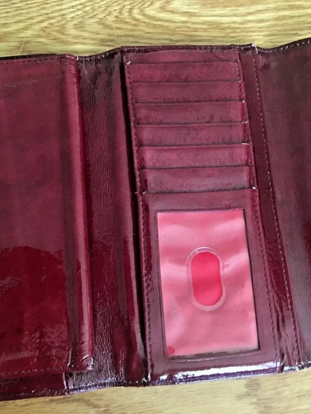 Dooney & Bourke Shiny Red Leather Wallet/Clutch Brass Logo Vintage 1975